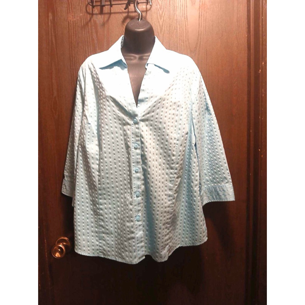 Croft & Barrow Women's Baby Blue & White Patterned Button-Down Shirt - Size 2X - - Picture 7 of 8
